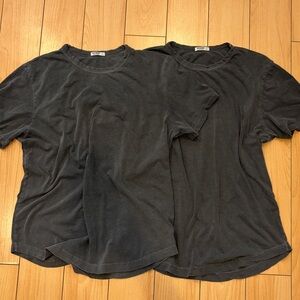 BUCK MASON EUC Set of 2 Classic Fit Slub T Shirt L Coal Faded Black Curved Hem